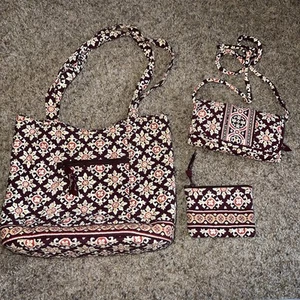 Vera Bradley Retired Medallion Shoulder Tote Burgundy, Crossbody, Coin Pouch - Picture 1 of 12