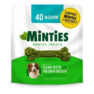 Minties Dental Chews For Dogs, 40 Count, Vet-recommended Mint-flavored - Picture 1 of 9
