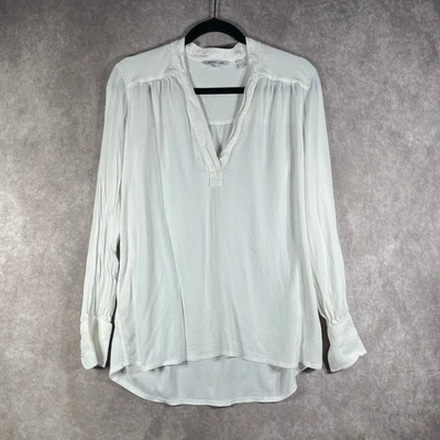 Helmut Lang Top Womens Large White Textured V-Neck Long Sleeves Career Business - Image 1 of 4