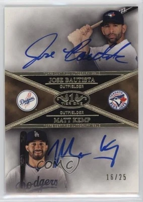 2012 Topps Tier One Dual Auto 16/25 Jose Bautista Matt Kemp #DA-BKE - Image 1 of 3