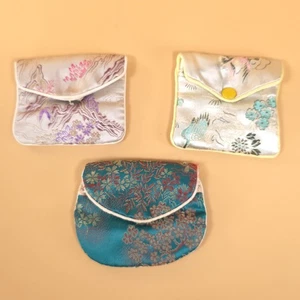 Mini Chinese Brocade Silk Embroidery Sachet Jewelry Bag Case Coin Purse Set Of 3 - Picture 1 of 19
