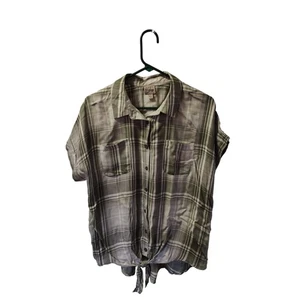 Como Vintage Damenhemd groß grün kariert Knopfleiste vorne zum Binden Kurzarm - Bild 1 von 6