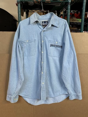 Camisa vintage Harley Davidson abotonada para hombre mediana denim manga larga Foto 1 de 4