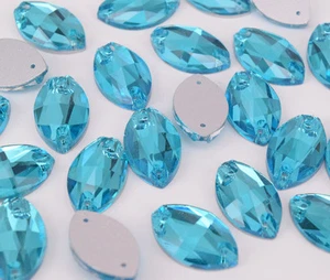 Sew On 13x22mm Crystal Rhinestone Navette Lake blue Glass Jewels Faceted Bead - Picture 1 of 6