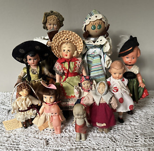 Vintage Lot 12 Unique Small Dolls 2" to 9" Soviet Union Yorkshire Germany Japan
