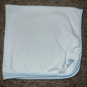 Little Me Train Choo Choo Baby Blanket Blue White Stripes Striped 30”x26” - Picture 1 of 6