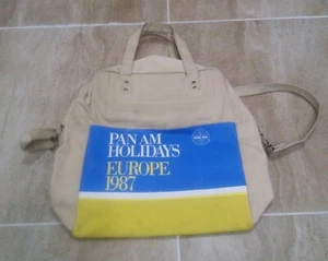 Vintage 80s PAN AM AIRLINES Holidays Europe 1987 Canvas Tote Bag Tan W/ Strap - Bild 1 von 9