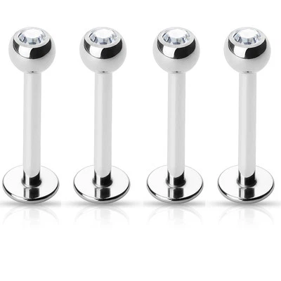 4 Pc CZ Gem Surgical Steel Helix Tragus Lip Piercing Labret Monroe Stud Ring 16g - Image 1 of 2