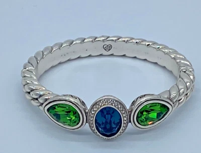 Brighton Emerald Isle Green & Blue Swarovski Crystal Hinged Bangle Bracelet #136 Foto 1 de 4