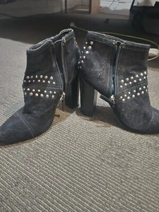 Black Studded High Heel Boots Size Womens 7 Narrow Fit With Side Zipper Good... - Picture 1 of 2