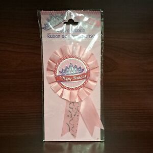 NEW Happy Birthday Girl Award Ribbon Pink Brooch Pin