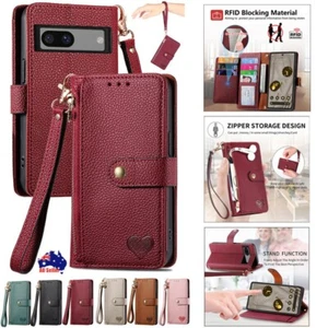 RFID Zip Wallet Case Flip Leather Cover For Google Pixel 7 8 9 10 Pro XL 9A 8/7A - Picture 1 of 91