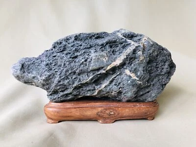 Y4270 OKIMONO Suiseki stone wood stand Japan antique interior home decor - Image 1 of 4