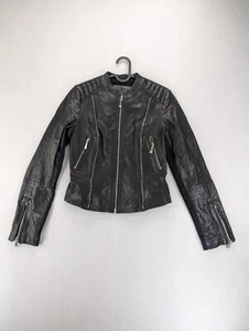 Dawn Levy Leather Jacket Womens Small Black With Stretch Fabric Preppy - Picture 1 of 16