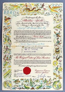 BOAC & SAA CROSSING EQUATOR CERTIFICATE 1951 SOUTH AFRICAN AIRWAYS HERMES G-ALDX - Picture 1 of 2