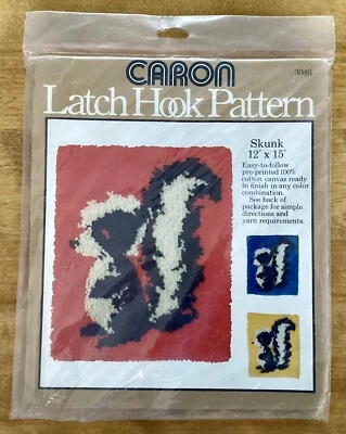 VTG 1977 CARON Latch Hook Rug Pattern “SKUNK”, #3046-100% Cotton Canvas, NIP - Image 1 of 4