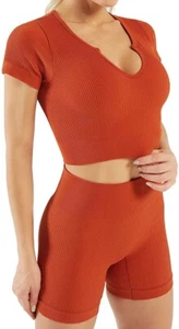 Two Piece Workout Outfits for Women Yoga Gym Sets Matching Seamless M Pumpkin - Picture 1 of 5