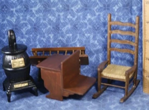 Vtg Mixed LOT Dollhouse Miniature wood Furniture 1:12 Stove Desk Chair Shelf - Picture 1 of 12
