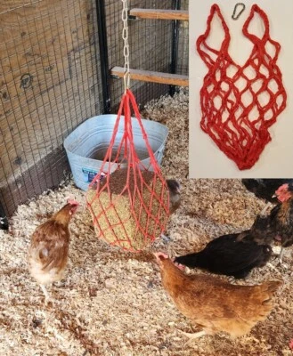 RED Chicken Coop Flock Block Bird Seed Hanging Bag Veggie Treat Holder Poultry - Image 1 of 4