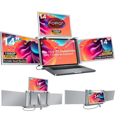 FOPO 14" Laptop Screen Extender Monitor Portable, Quad Monitor - Image 1 of 4