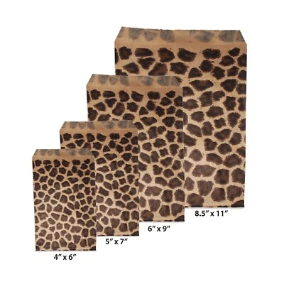 Leopard Print Flat Paper Bags Cheetah Gift Wedding Candy Party Jewelry 100 Pcs - Image 1 of 4