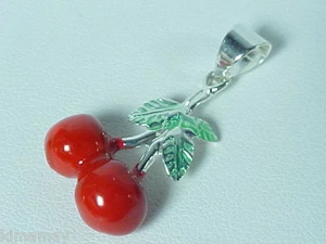 COLGANTE DE DIJE DE CEREZAS ESTERLINAS ESMALTADO ROJO NUEVO - Imagen 1 de 5