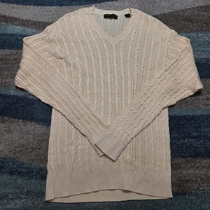 Bobby Jones Collection Men’s L Cable Knit Cotton Sweater Cream V-Neck Vintage - Picture 1 of 8