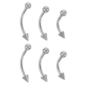 6 Pcs Surgical Steel Curved Bar Eyebrow Piercing Stud for Women - Picture 1 of 12