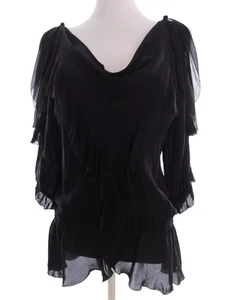 White House Black Market Size S Black Tunic Blouse Silk 100% Sleeve 3/4 Frill - Picture 1 of 5