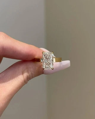 3CT Radiant Cut Lab Grown Diamond Hidden Halo Wedding Ring 14K Yellow Gold - Image 1 of 4