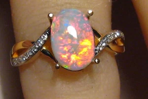 Gem Red Opal & Diamond Ring 14k Yellow Gold    , Brightness  brilliant  5 - Picture 1 of 15