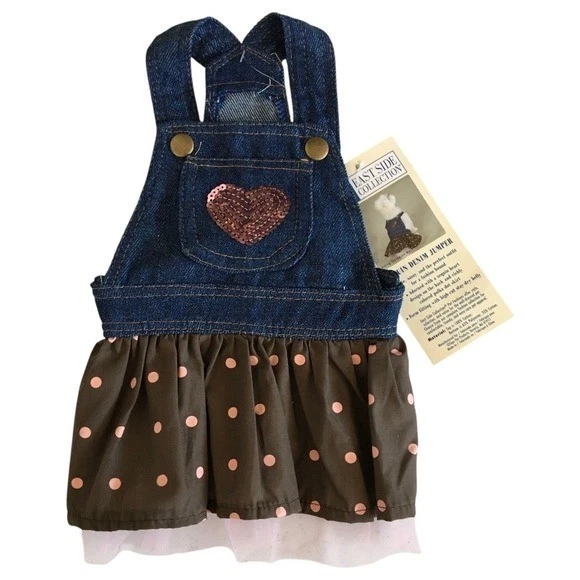 Платье для собаки из джинсовой ткани с блестками East Side Collection коричневое розовое размер XS - Изображение 1 из 4