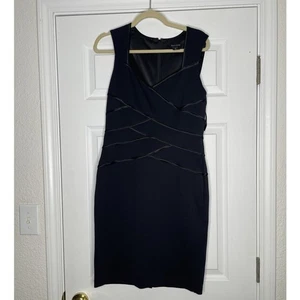 NWOT WHBM Elegant Classy Black Dress With Contrast Satin Trim Sz 10 Body Con - Picture 1 of 5