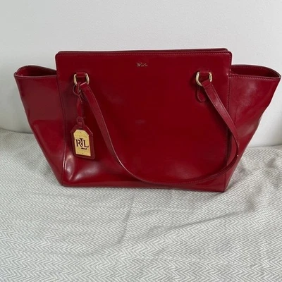 Ralph Lauren RLL Purse Red Satchel Tote Patent Leather Gold Hardware - Image 1 of 4
