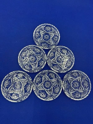 Vintage Set Of 6 Anchor Hocking EAPC Scalloped Rim Star Of David 3 5/8” Coasters - Image 1 of 4