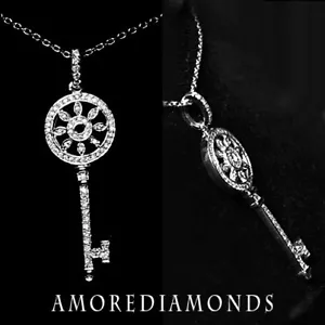 0.58 CT F VS2 NATURAL ROUND IDEAL CUT DIAMOND KEY PENDANT GOLD WITH CABLE CHAIN - Picture 1 of 1