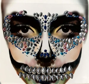 Rhinestone Stick on Face Gems Sugar Skull Halloween Costume Make Up Day of the D - Picture 1 of 2