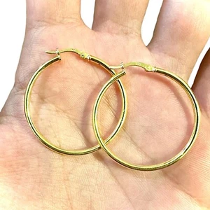 35MM Hoop Earrings for Women gold 14k plated 925 Sterling Silver 2MM Free Ship - Picture 1 of 7