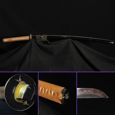 Chestnut Moonlight Katana Sword: 1095 Folded & Zigzag w/ Brown Suede Handle - Image 1 of 4