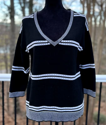 Suéter Michael Stars Talla XS Algodón Cuello en V Manga 3/4 Rayas Foto 1 de 4