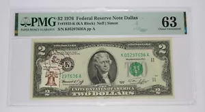 1976 KATY TEXAS - PMG Choice UNC 63 | Two Dollar $2 Note with Stamp #35021F - Picture 1 of 2