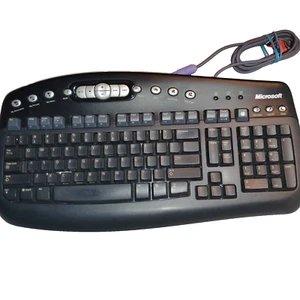 Microsoft MultiMedia Keyboard 1.0A KB-0168 PS/2 Wired – Black – Vintage Tested - Picture 1 of 6