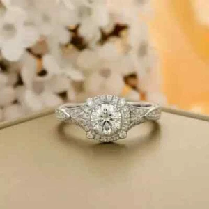 3Ct Round Cut Lab Created Diamond Engagement Ring 14K White Gold Plated Silver - Picture 1 of 5