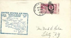 First Airmail Flight Cover Myrtle Beach SC May 14 1950 AAMC#87E43 - Picture 1 of 1