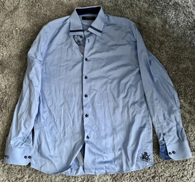 Camisa de vestir Coogie Luxe 15,5/17 azul lisa con botones delanteros para hombre Foto 1 de 4