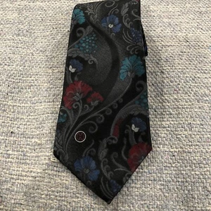 Halston III Men's Necktie Neck Tie Made USA Floral Paisley Black Grey Blue Teal - Picture 1 of 8