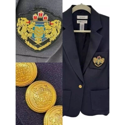 Blazer De Colección Para Mujer 6 Azul Marino Dorado Botón Cresta de León Bordado Academia Preppy Foto 1 de 4