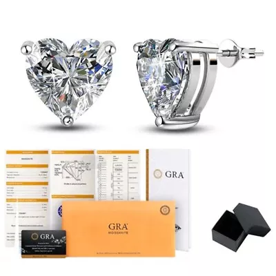 1Ct D VVS1 Heart Cut Moissanite Stud Earrings 925 Sterling Silver Pass Tester - Image 1 of 4