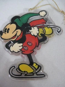 Vtg 1980’s Disney Mickey Ice Skating Stained Glass Plastic Christmas Ornament - Picture 1 of 2