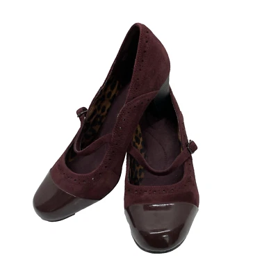 Clarks Mujer Borgoña Talla 9M Gamuza/Patente Cuero Mary Jane Una Correa Tacón 2.5" Foto 1 de 4